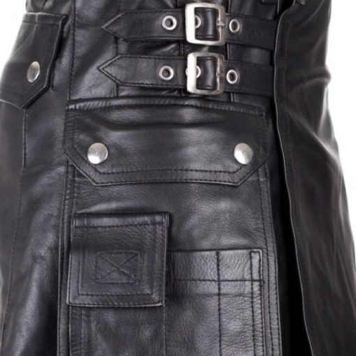 Leather Scottish Kilt Black - Image 2