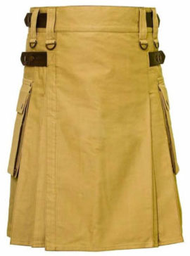 New Khaki Utility Kilt | Matt Black Hardware | Storage Cargo Pockets