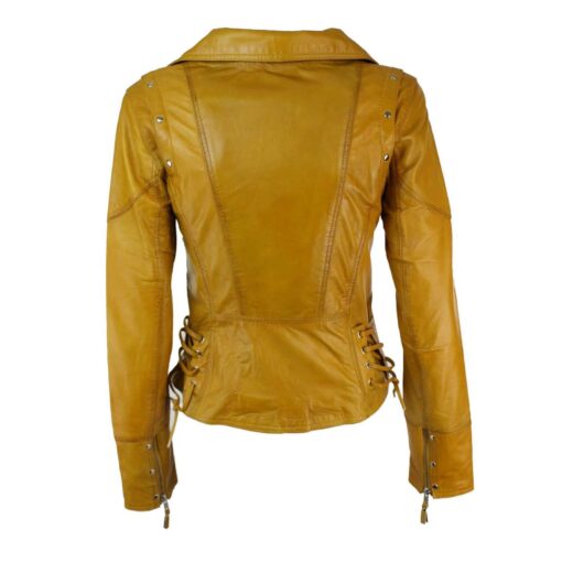 Studded Yellow Leather Jacket For Women Back