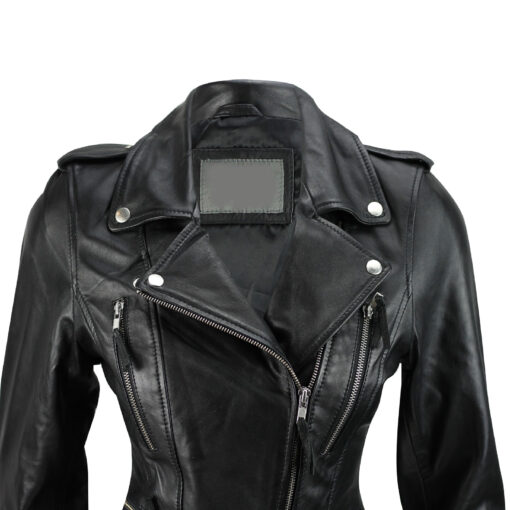 Zip Buckle Biker Leather Jacket For Women Closeblack