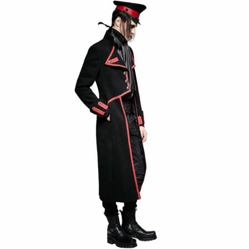 Military Long Coat Jacket Black Red Goth Steampunk Regency Aristoc Side 510x510
