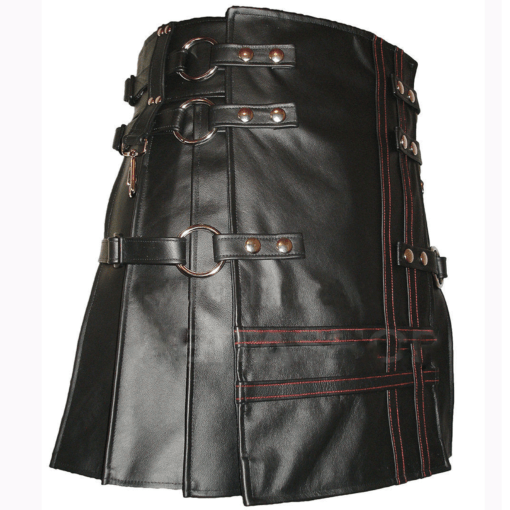 Heavy Leather Kilts For Men Red Stitched