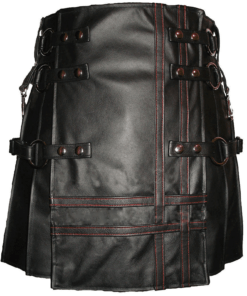 Heavy Leather Kilts For Men Red Stitched Front