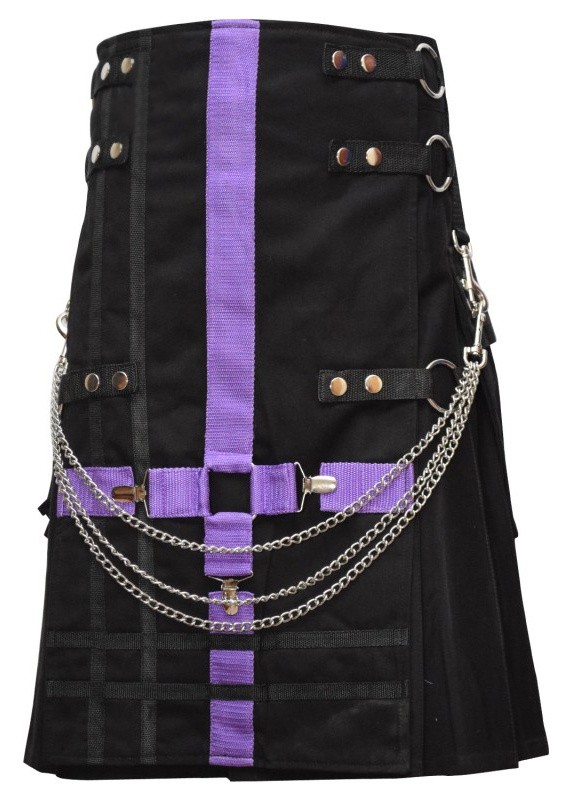 Men Purple And Black Hybrid Two Tone Utility Kilt