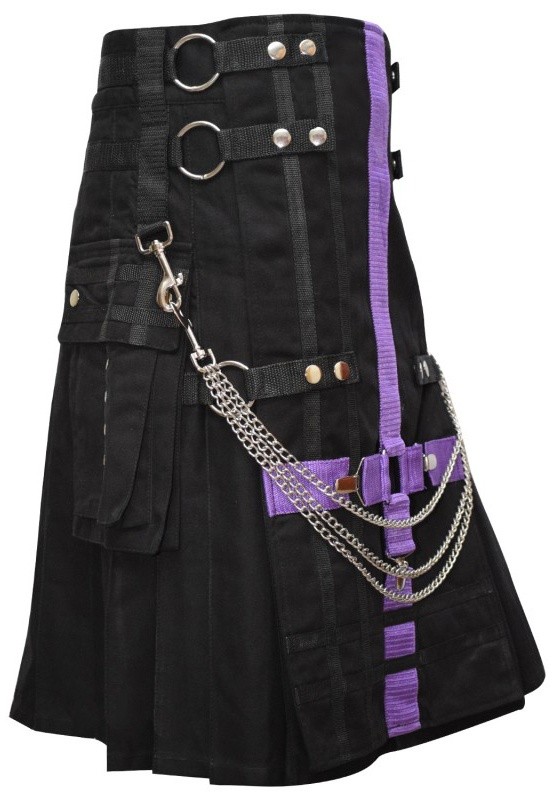 Men Purple And Black Hybrid Two Tone Utility Kilt1