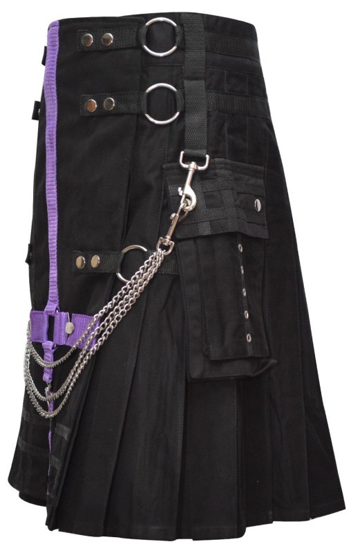 Men Modern Black Kilt Utility | Purple Straps | Three Chains | Brass ...