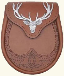 Stag Head Brown Leather Sporran